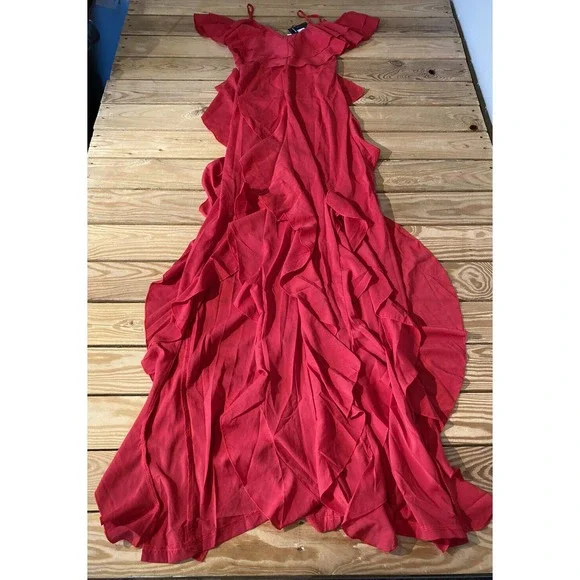 pretty little thing red frill dress PrettyLittleThing | Dresses | Nwt Pretty Little Thing Cold Shoulder Ruffle  Maxi Dress Size Womens Red